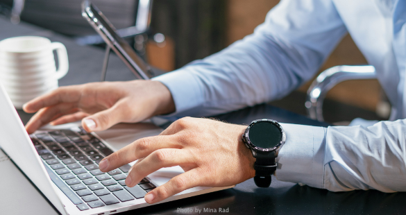Employee using a web browser on a workplace laptop